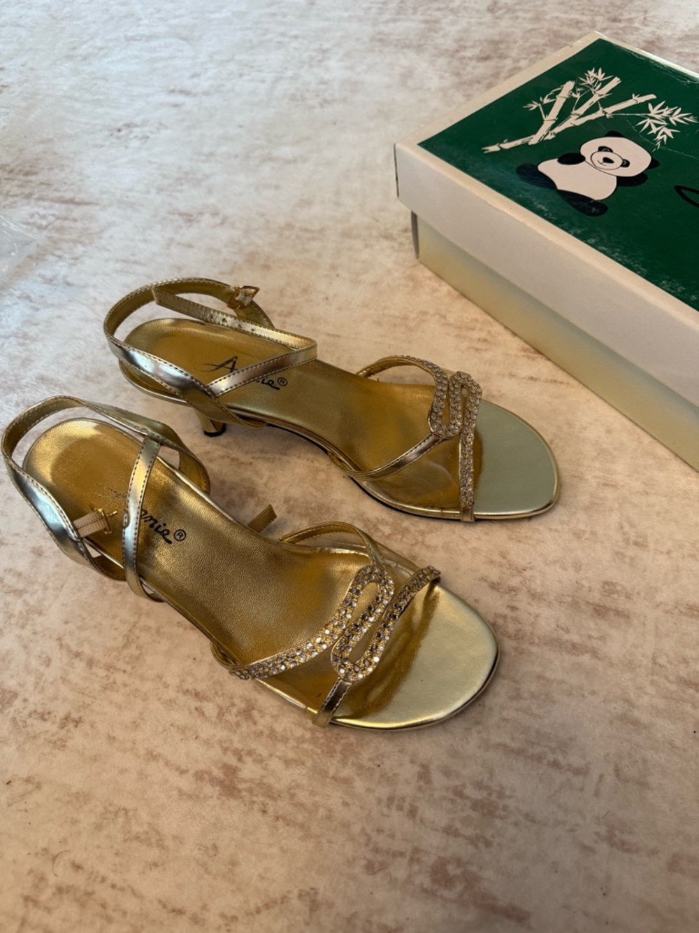 Annie Gold Rhinestone Open-Toe Slingback Heels - Picture 6 of 7